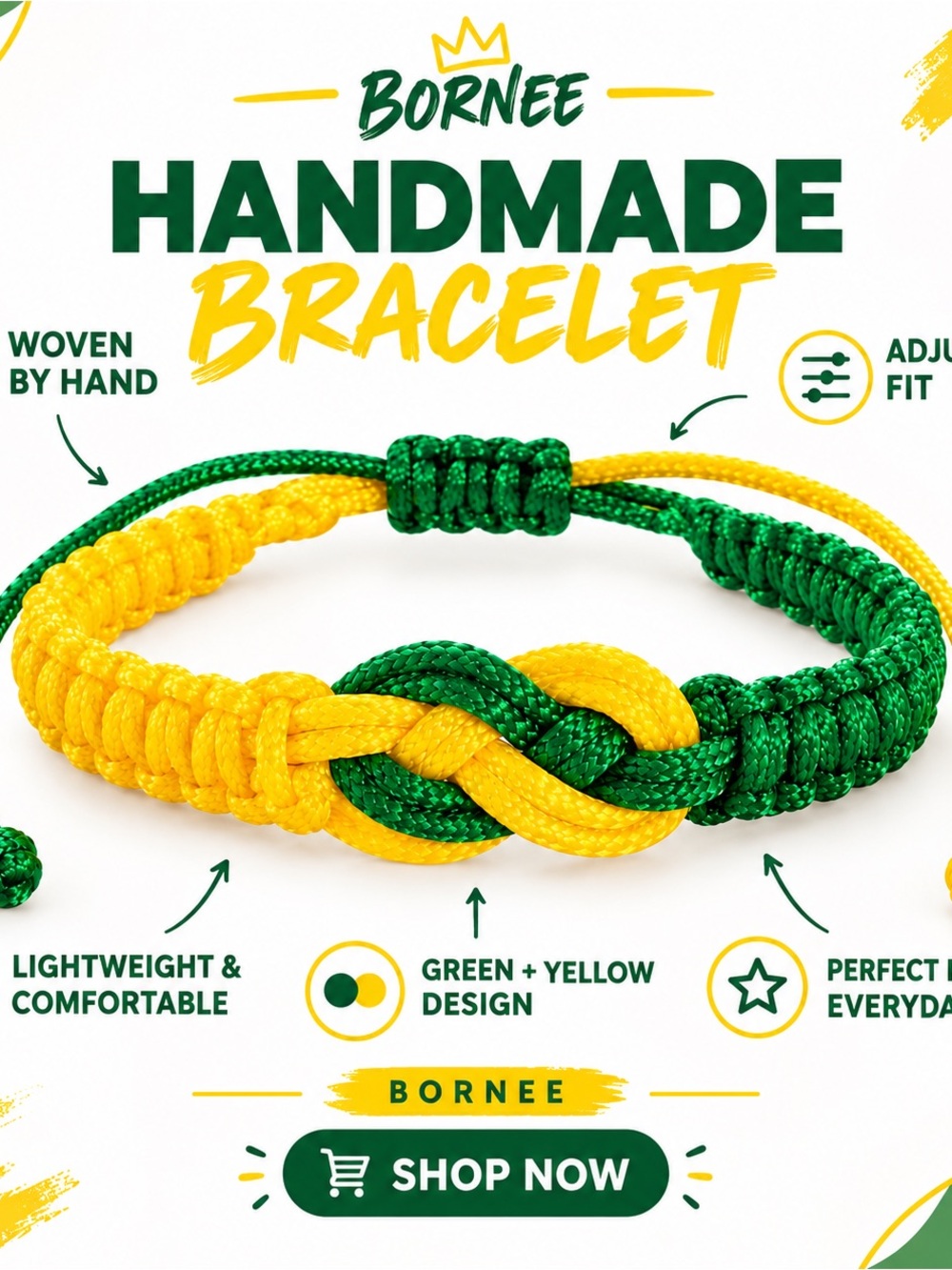 Born Green and Yellow Woven Knot Bracelet